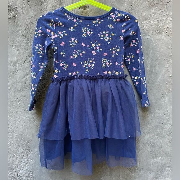CARTER’S FLORAL BUTTERFLY JERSEY TUTU DRESS TULLE OVERLAY NAVY BLUE 3T - Picture 2 of 5